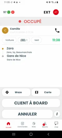 Application chauffeur Skyline pendant une course